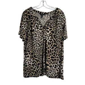 Ellen Tracy Leopard Print V Neck Blouse Size XL
